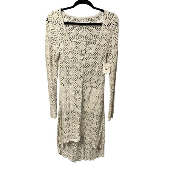 NWD Free People Beach Stonewash Crochet Knit Long Cardigan Womens Small - Picture 1 of 9